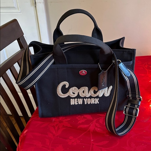 Coach 2024 Cargo Unisex Black and Gold Embroidered Large Logo Canvas Tote - Picture 7 of 9